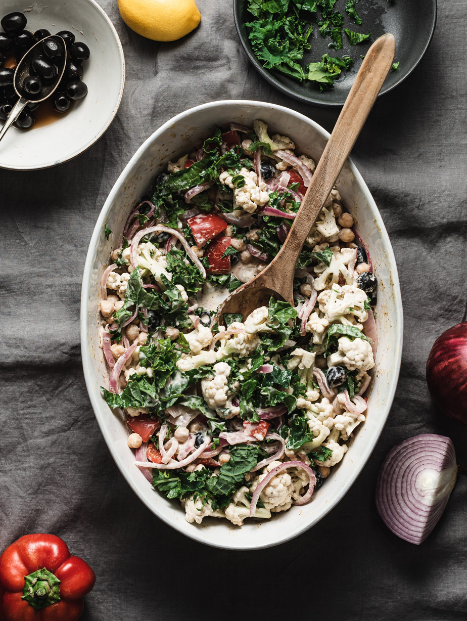 cauliflower casserole with a Mediterranean theme.