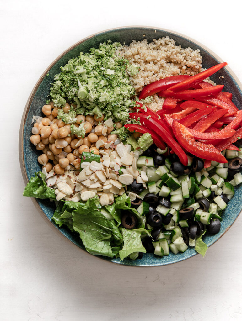 vegan chopped salad in a large bo